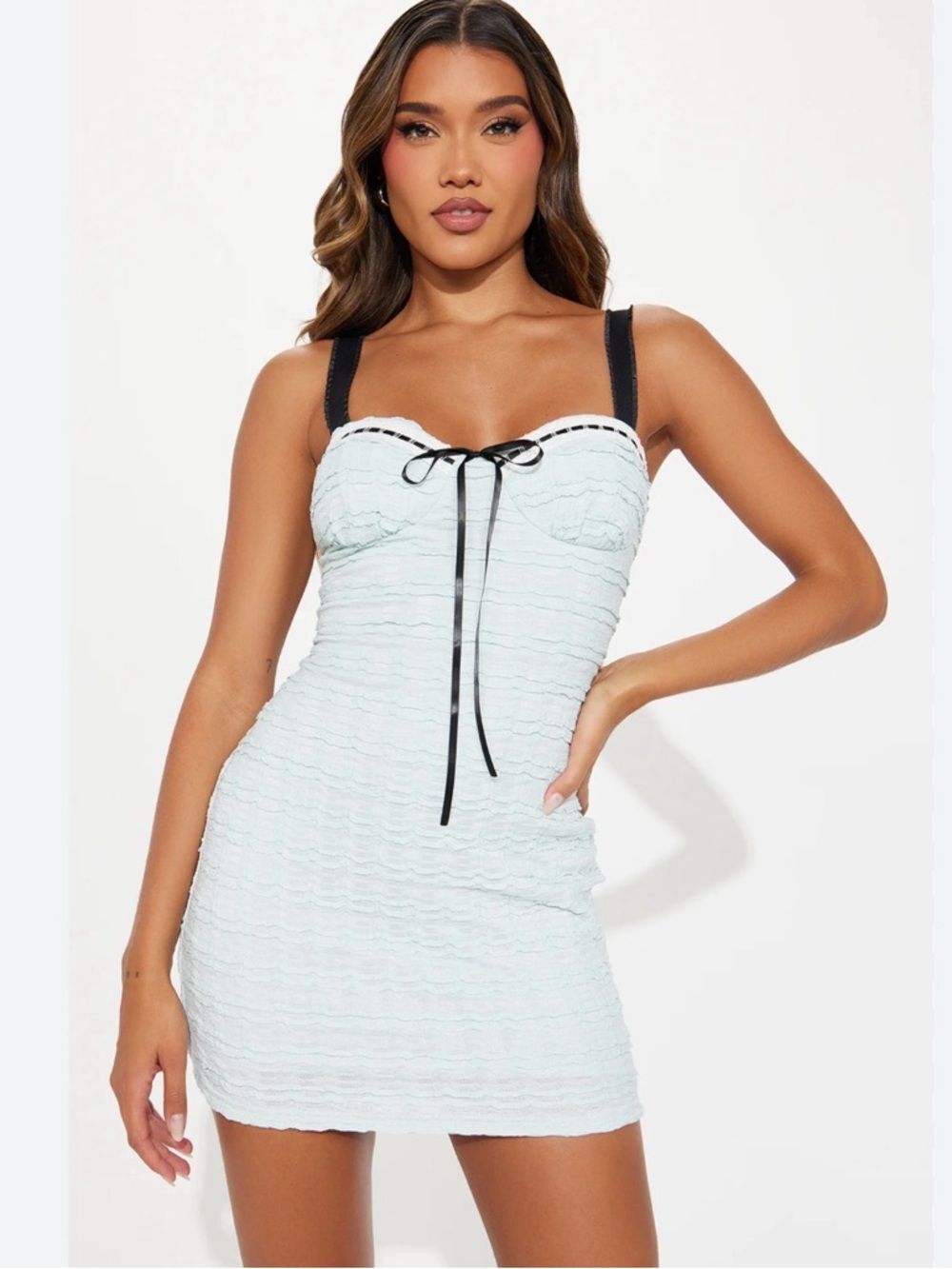 Fashion Nova Nico Textured Micro Mini Dress - Mint size Large. sweetheart corset